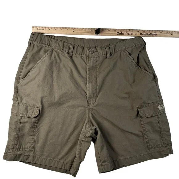 WRANGLER Shorts Men's Flat Front Slash Pocket 100% Cotton Cargos Brown 42rsr6 - Picture 6 of 14